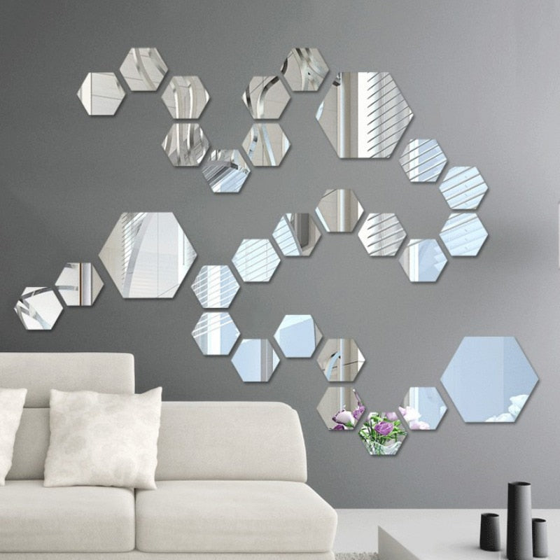 3D Hexagon Acrylic Mirror Wall Stickers DIY Art Wall Decor