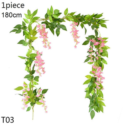 Wisteria Artificial Flower Vine Ivy Leaf Garland Silk Rose Flowers Rattan String Vine Arch Flower Home Garden Decoration