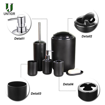 UNTIOR 6 Pcs Plastic Bathroom Accessories Set Toothbrush Holder Toothbrush Cup Soap Dispenser Soap Dish Toilet Brush Trash Can