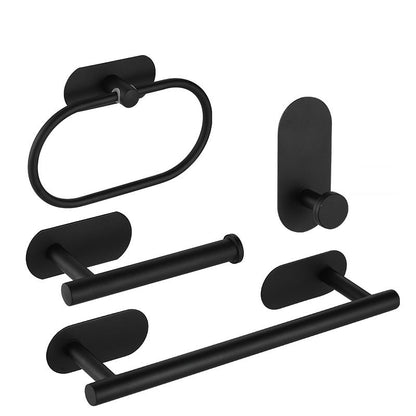 No Drilling Black Bathroom Accessories Sets Toilet Tissue Roll Paper Holder Towel Rack Bar Rail Ring Robe Clothes Hook Hardware