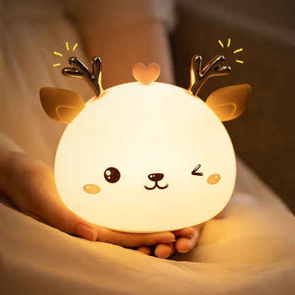 Colorful Deer Light Silicone Touch Sensor Cute Animal Soft USB Rechargeable Lamps