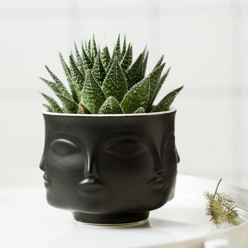 Nordic Style Ceramic Face Design Vase (Multi Colors)