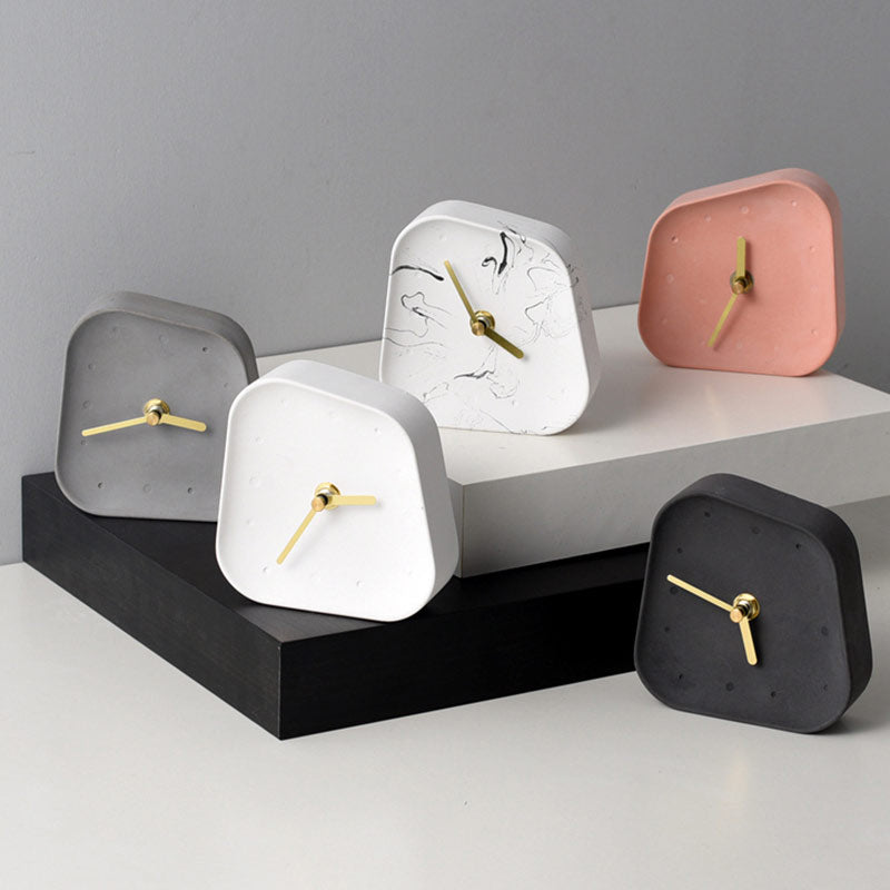 Nordic Home Geometry Shaped Cement Table Clock (Multi Colors)