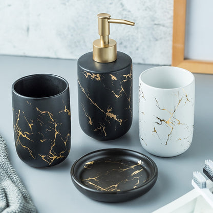 Luxury Ceramic Marble Soap Dispenser Set