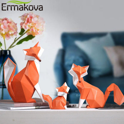 ERMAKOVA Nordic Modern Abstract Geometric Orange Fox Figurine Statue