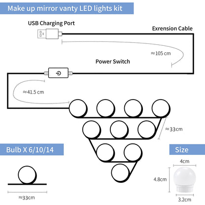 3 Modes Colors Makeup Mirror Light Led Touch Dimming Vanity Dressing Table Lamp Bulb USB 12V Hollywood Make Up Mirror Wall Lamp