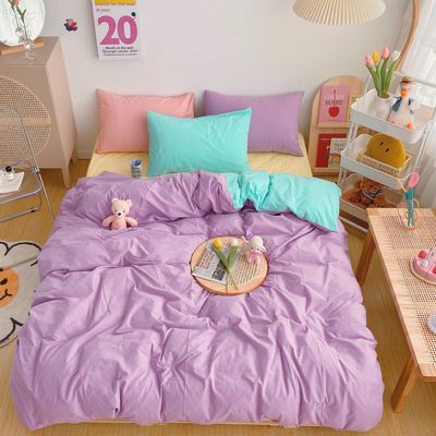 Kawaii Fashion Rainbow Bedding Set 100% Cotton Flat Bed Sheet And Pillowcases Luxury Korean Style Princess Twin Full Queen King