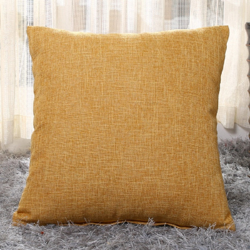 Solid Linen Sofa Waist Cushion Pillowcase (Multi Colors)