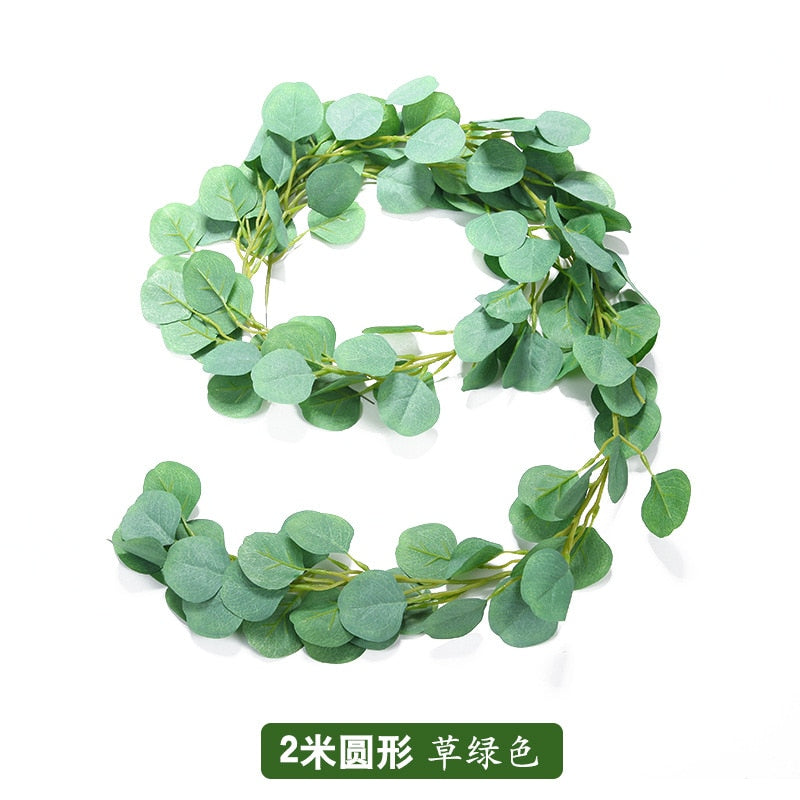 Green Eucalyptus Leaves Garland Wisteria Artificial Flowers Rattan Fake Plant Silk Leaf Vines Decor