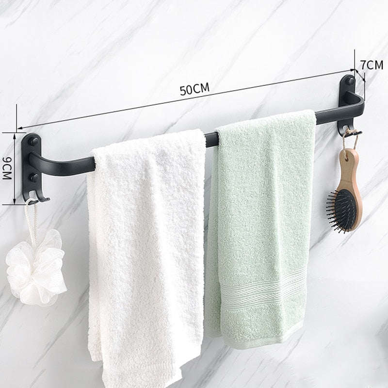 Wall Mounted Towel Rack Towel Hanger Rail Space Aluminum Black