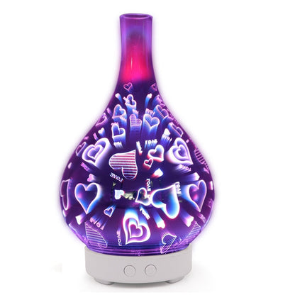 3D Firework Glass Vase Shape Air Humidifier with 7 Color Led Light Aroma Essential Oil Diffuser Mist Maker Ultrasonic (Multi Colors)