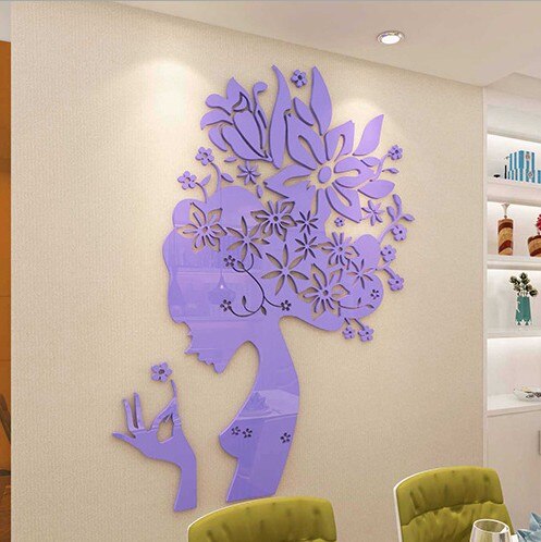 Bloom Multi-Pieces Flower Woman Pattern 3D Acrylic Decoration Wall Sticker