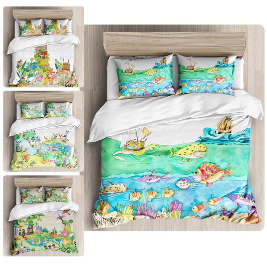 Watercolor Cartoon Series Bedding Set Quilt Cover & Pillow Case