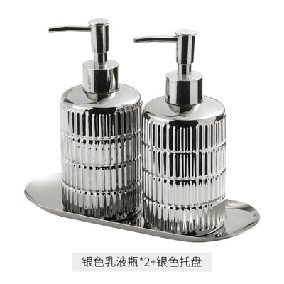 3pcs  Stainless Steel Tray Ceramic Bathroom Set