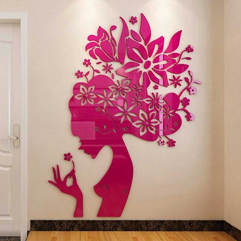 Bloom Multi-Pieces Flower Woman Pattern 3D Acrylic Decoration Wall Sticker