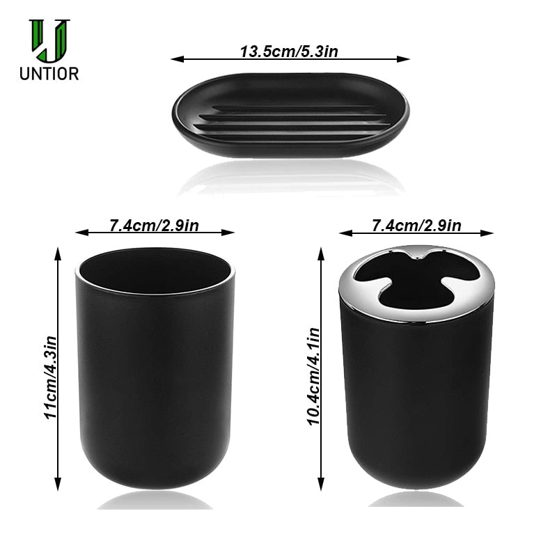 UNTIOR 6 Pcs Plastic Bathroom Accessories Set Toothbrush Holder Toothbrush Cup Soap Dispenser Soap Dish Toilet Brush Trash Can