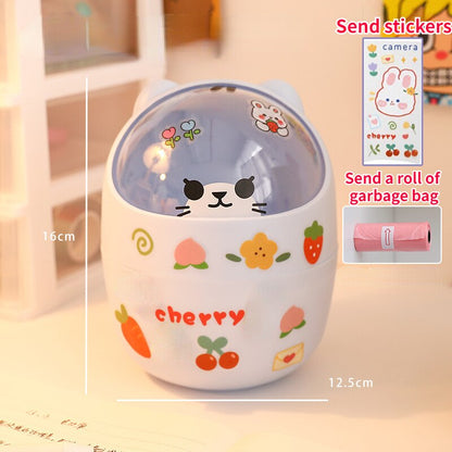 Cute Bear Desktop Trash Can Storage Organizer for Desk Mini Desk Organizer Plastic Pen Holder Kawaii Korean Stationery Storage