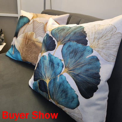 Ginkgo Leaf Print Linen Cushion Covers Morden Couch Square Pillows Cases (Multi Colors)