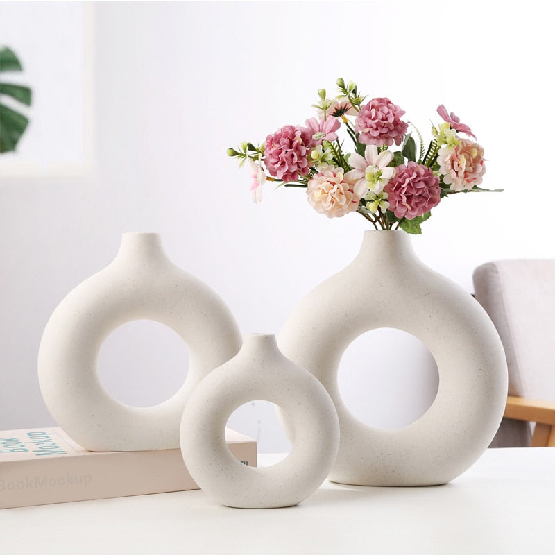 Nordic Ceramic Vase Circular Hollow Donuts Flower Pots (Multi Styles/ Colors)