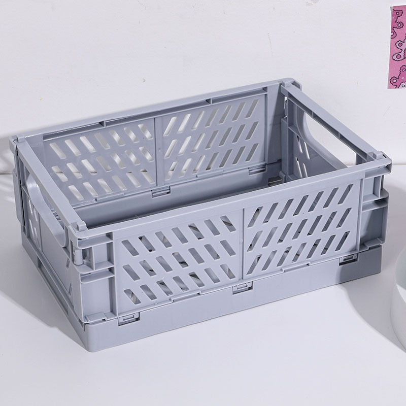 5 Color Organizing Storage Baskets Case Folding Desktop Basket Tape Stationery Plastic Foldable Container Storage Box