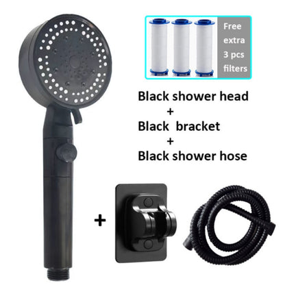 Zloog 5 Mode Bathroom Shower Set Stop Button Black High Pressure Shower Head Water Saving Filter Showerhead Bathroom Accessories