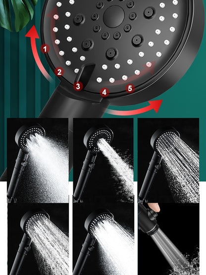 Zloog 5 Mode Bathroom Shower Set Stop Button Black High Pressure Shower Head Water Saving Filter Showerhead Bathroom Accessories