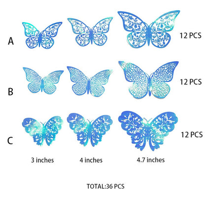 3D Purple Blue Butterflies Wall Stickers Hollow Butterfly Home Wall Fridge Decor DIY Art Mural Room Decor,12Pcs