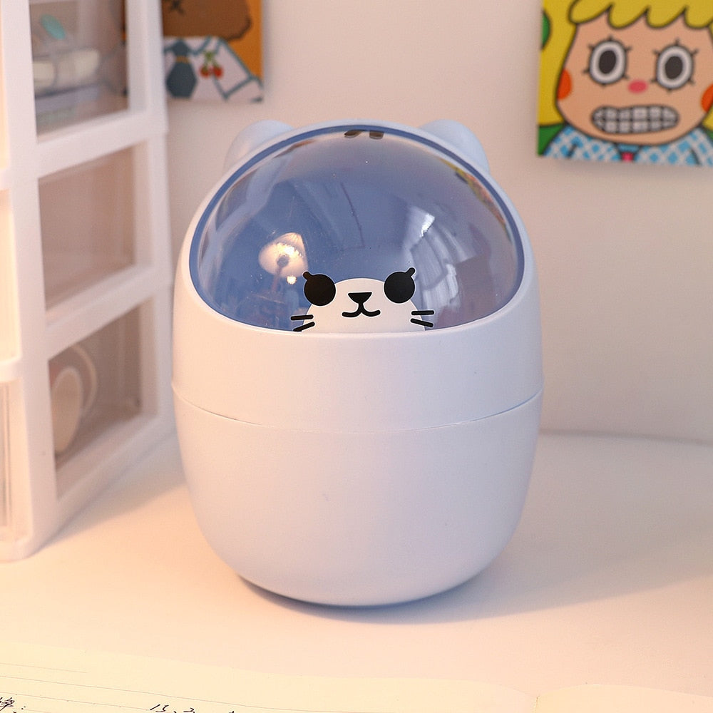 Cute Bear Desktop Trash Can Storage Organizer for Desk Mini Desk Organizer Plastic Pen Holder Kawaii Korean Stationery Storage