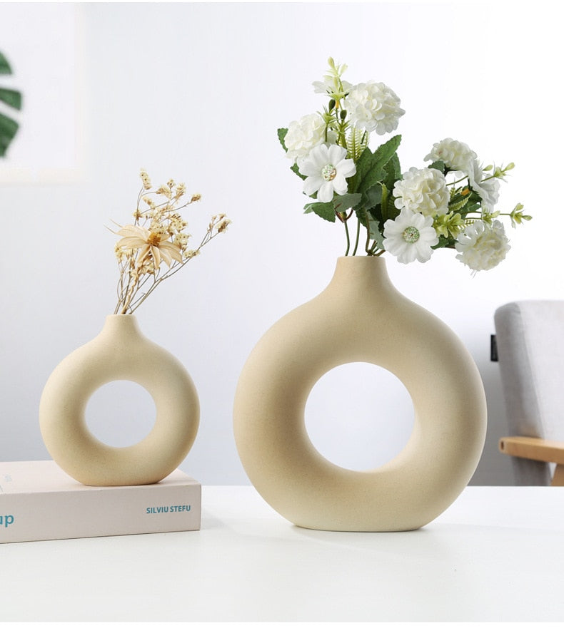 Nordic Ceramic Vase Circular Hollow Donuts Flower Pots (Multi Styles/ Colors)