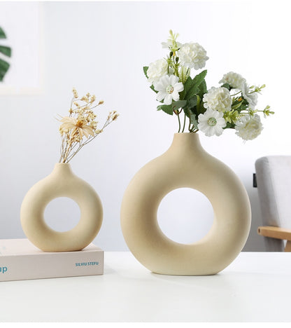 Nordic Ceramic Vase Circular Hollow Donuts Flower Pots (Multi Styles/ Colors)