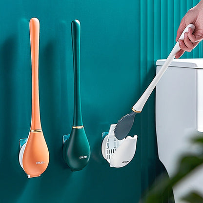 Modern Silicone Toilet Brushes with Holder Wall-Mounted Long Handled Cleaning Brush Hygienic Accessories Sets for the Bathroom