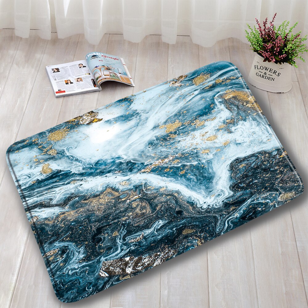 Black Marble Bath Mats 3pcs Sets Gold Grey Lines Creative Abstract Geometric Art Home Bathroom Door Rug Anti-Slip Toilet Lid Mat