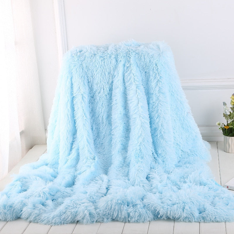 Fluffy Long Plush Throw Blanket Super Soft Double-sided Bedspread