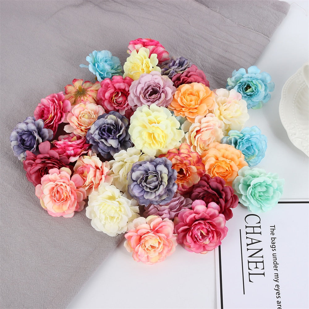 Silk Rose Artificial Flower Head Fake Flower For Home Decor DIY Wreath Accessories (Multi Colors)