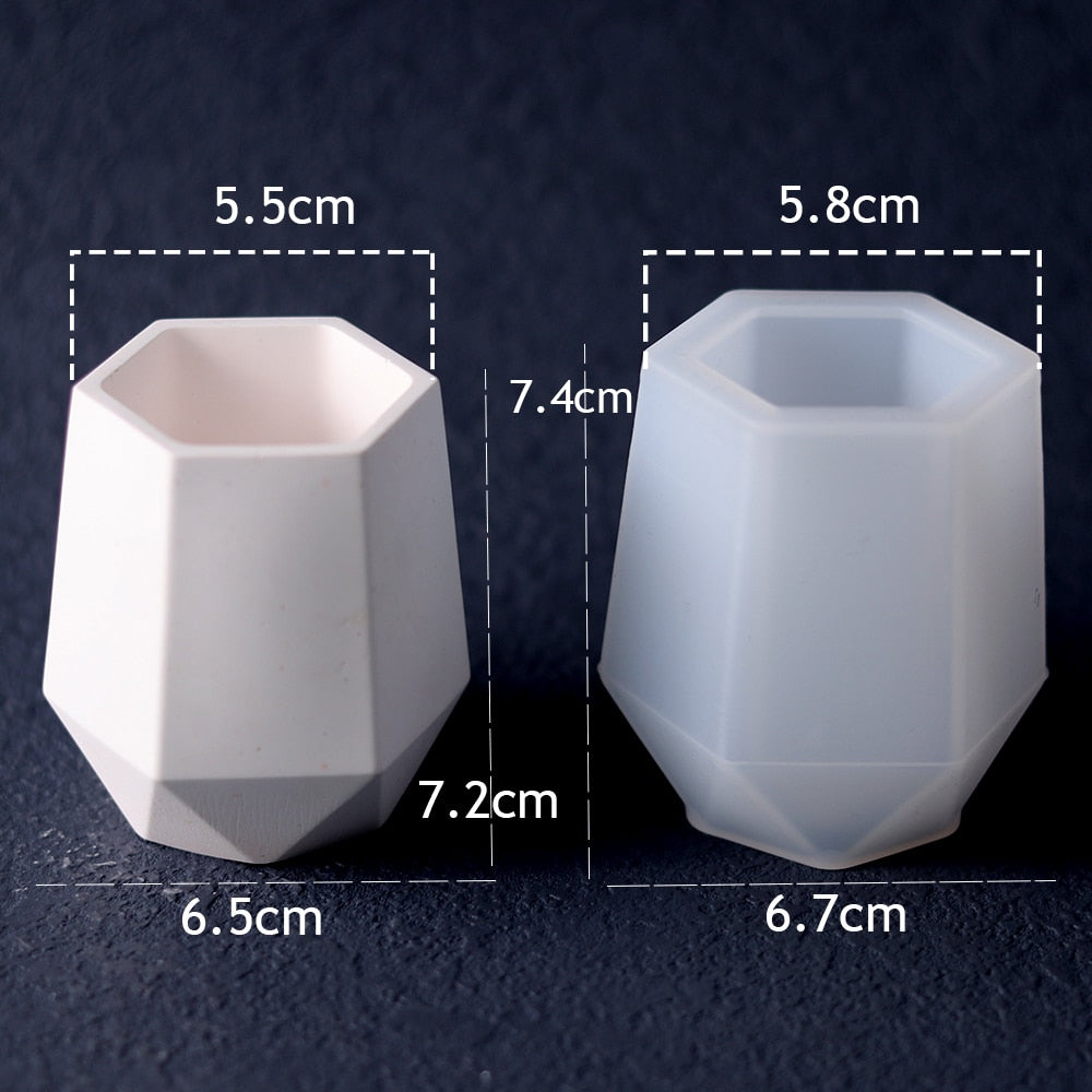 Hexagon Candle Jar Silicone Molds for Handmade UV Epoxy Plaster Concrete Clay Planter Pot Candle Holder Mould Home Decor