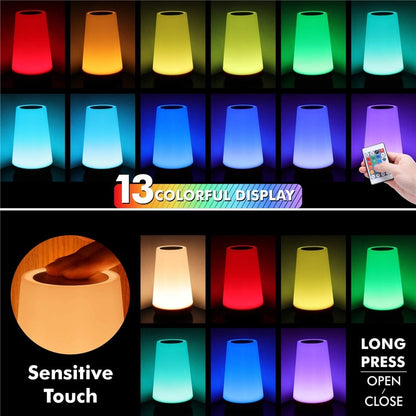 13 Color Changing  Light RGB Remote Control Touch Dimmable Lamp USB Rechargeable