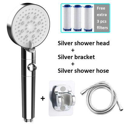 Zloog 5 Mode Bathroom Shower Set Stop Button Black High Pressure Shower Head Water Saving Filter Showerhead Bathroom Accessories