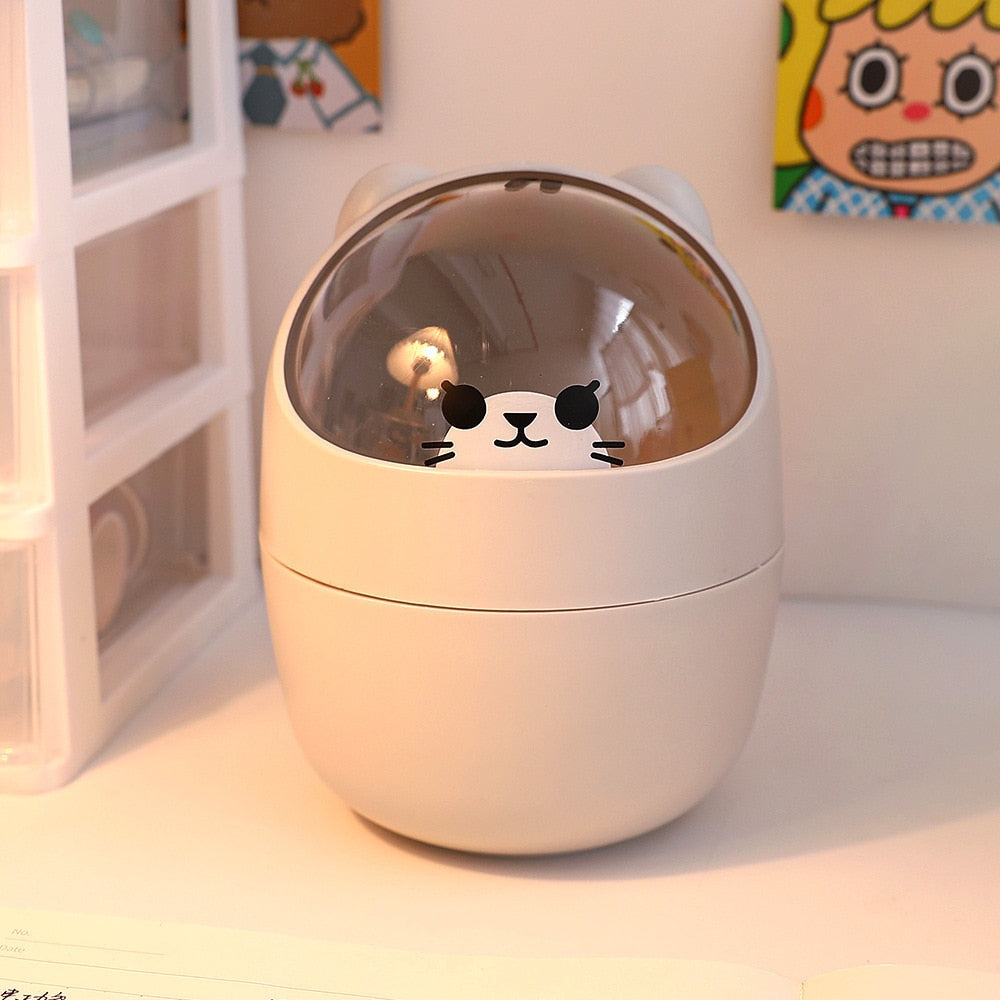 Cute Bear Desktop Trash Can Storage Organizer for Desk Mini Desk Organizer Plastic Pen Holder Kawaii Korean Stationery Storage