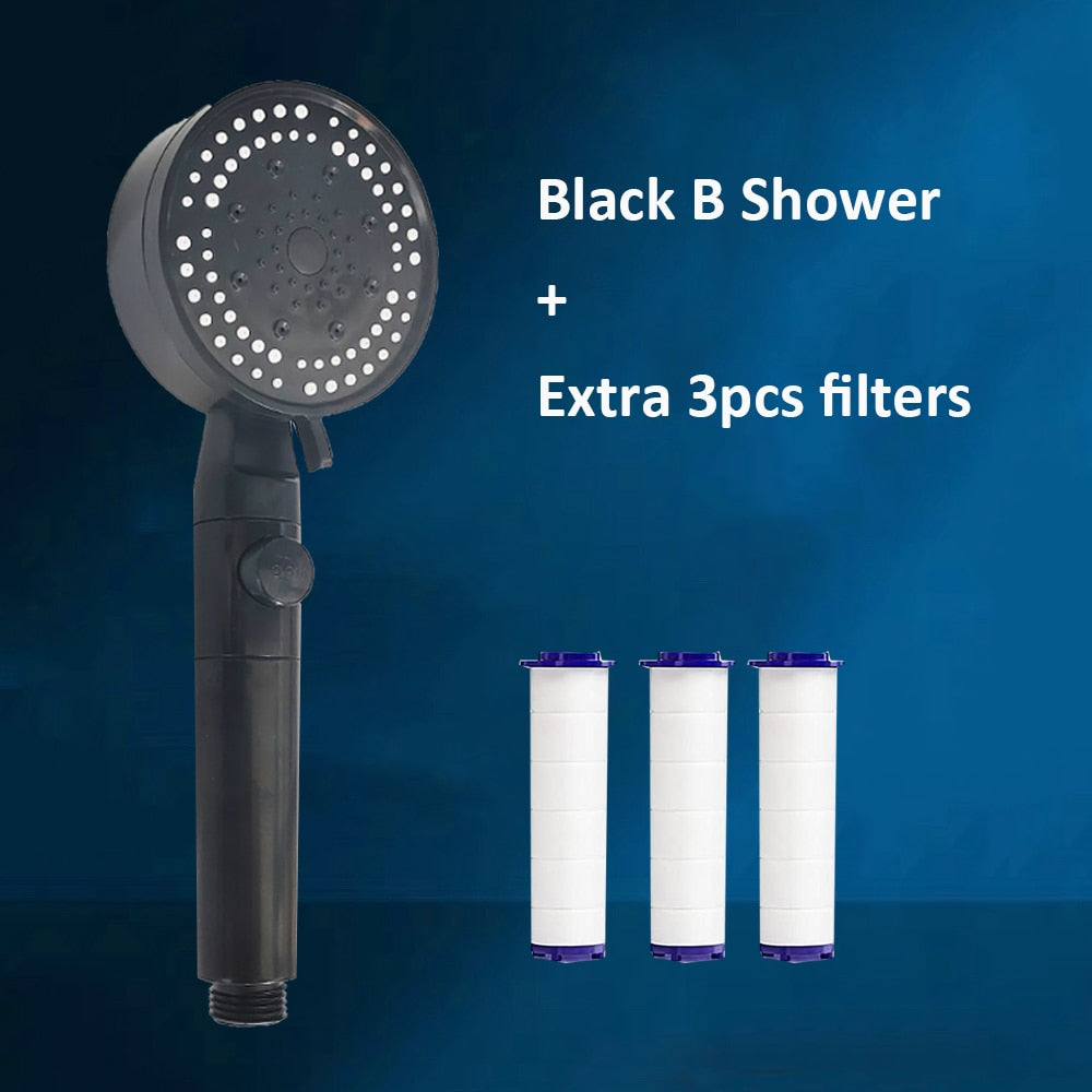 Zloog 5 Mode Bathroom Shower Set Stop Button Black High Pressure Shower Head Water Saving Filter Showerhead Bathroom Accessories