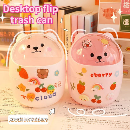 Cute Bear Desktop Trash Can Storage Organizer for Desk Mini Desk Organizer Plastic Pen Holder Kawaii Korean Stationery Storage