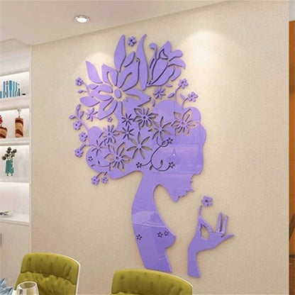 Bloom Multi-Pieces Flower Woman Pattern 3D Acrylic Decoration Wall Sticker