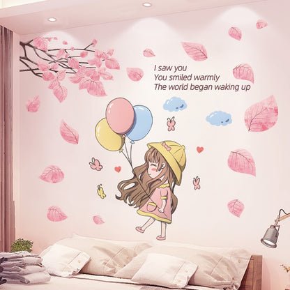 Cartoon Girl Moon Swing Wall Stickers DIY Tree Leaves Mural Decals