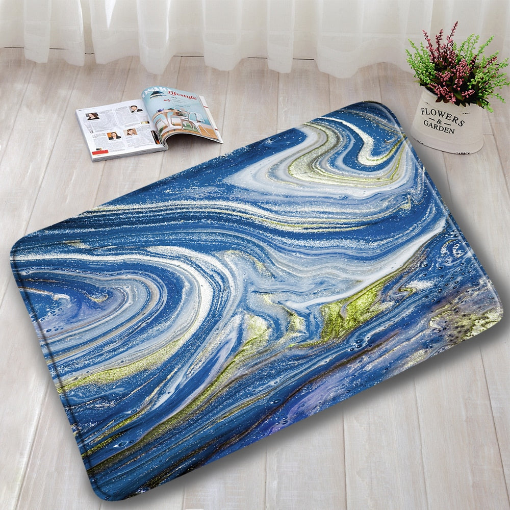 Black Marble Bath Mats 3pcs Sets Gold Grey Lines Creative Abstract Geometric Art Home Bathroom Door Rug Anti-Slip Toilet Lid Mat