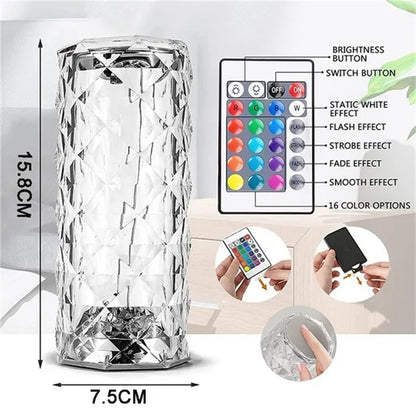 3/16 LED Crystal Table Lamp Rose Light Projector USB (Multi Colors)