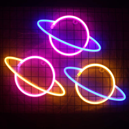 Planet LED Neon Light Sign Night Lamp Wall Art USB or Battery Powered