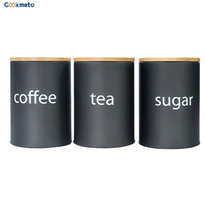 3pcs Sugar Tea Coffee Jar Metal Kitchen Storage Canister