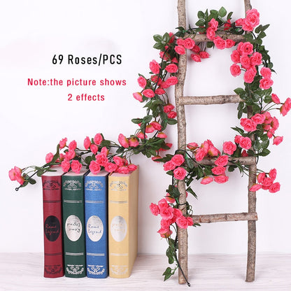 1pcs Artificial Flowers Vine 45pcs / 69pcs Rose DIY Decoration Fake Flower Home Room Decor Wall Hanging Garland Plants