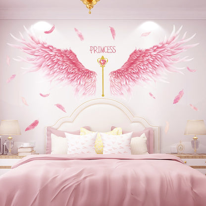 Pink Feathers Wings Wall Stickers DIY Cartoon Girl Wall Decals