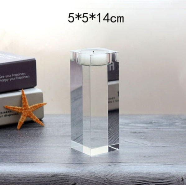 ERMAKOVA Candle Holder Solid Crystal Clear Square Glass Pillar Tealight Holder for Wedding Home Decoration Candlelight Dinner