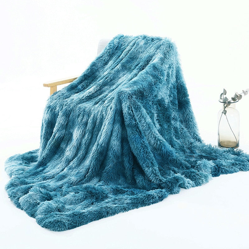 Fluffy Long Plush Throw Blanket Super Soft Double-sided Bedspread